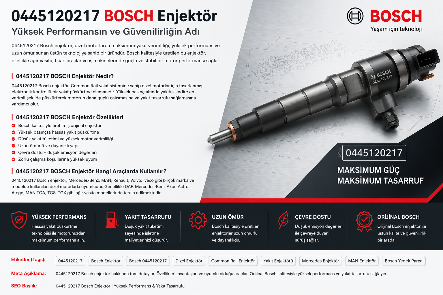0445120217 Bosch Enjektör – Özellikleri, Kullanım Alanları ve Teknik Bilgiler