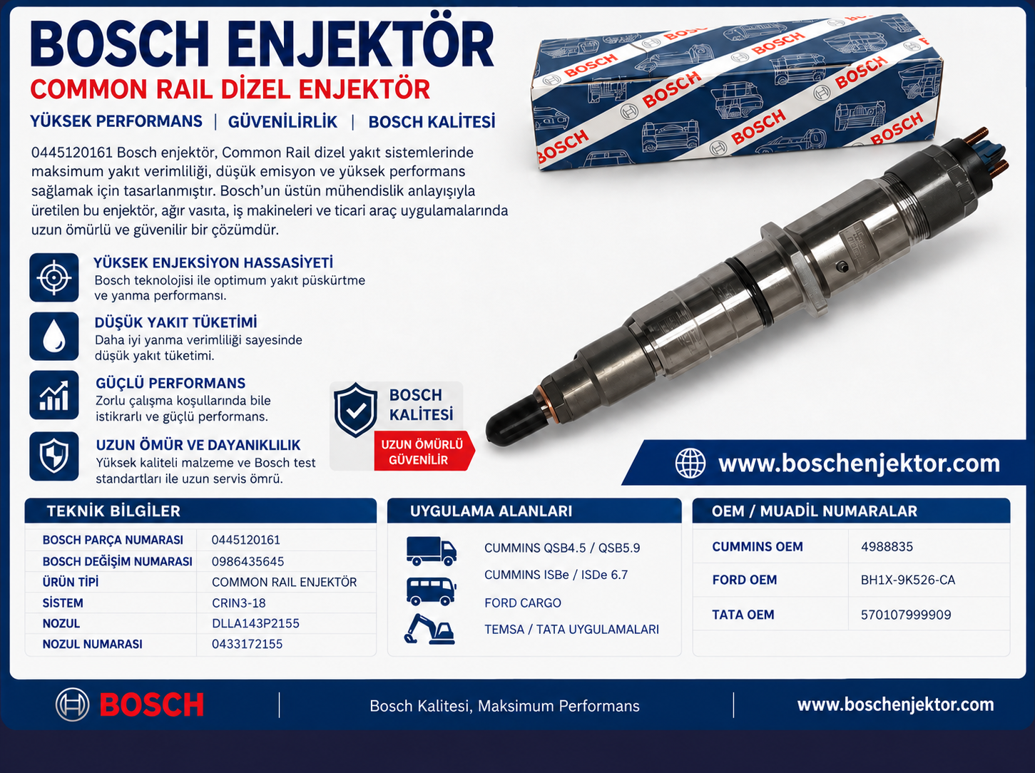 Bosch 0445120161 Common Rail Enjektör | Cummins 4988835